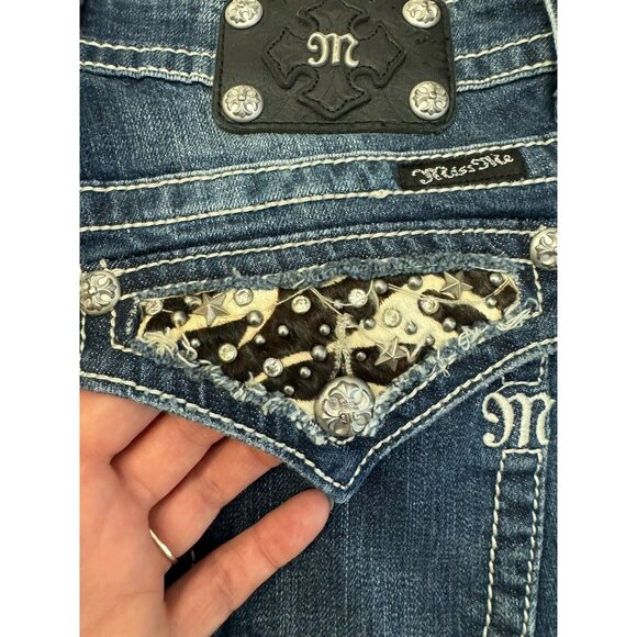 MISS ME Boot Cut Jeans Thick Stitch Western Bling Size 30x34 Zebra Print Stars - Picture 5 of 11